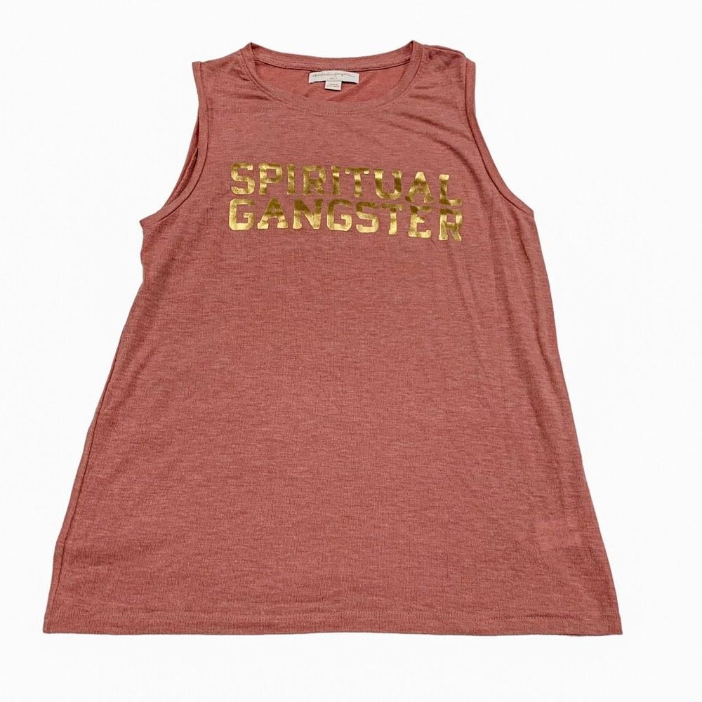 Spiritual Gangster Sz S Varsity Muscle Tank Top Spellout Athleisure Dusty pink
